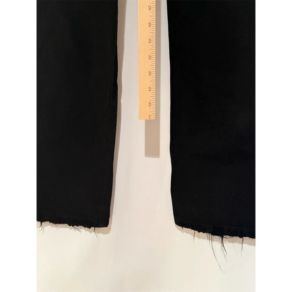 FRAME The Straight Baggy Jeans Womens Size 32 Black Wide-Leg Raw Hem